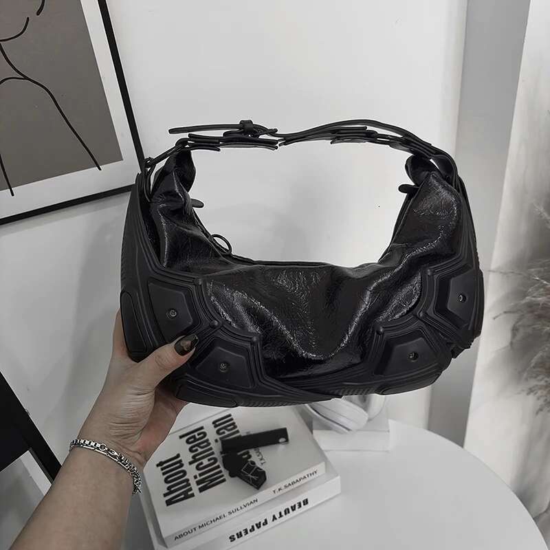 Designer Hobo Purse Half Moon Shaped Bags Metallic Leather Handbag