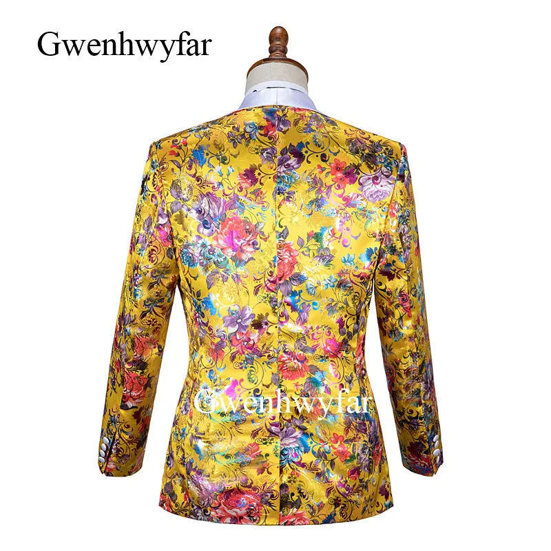 Gwenhwyfar mens double chest vest tailcoat customized floral jacquard gold suit wedding party costume 3piece set 250428