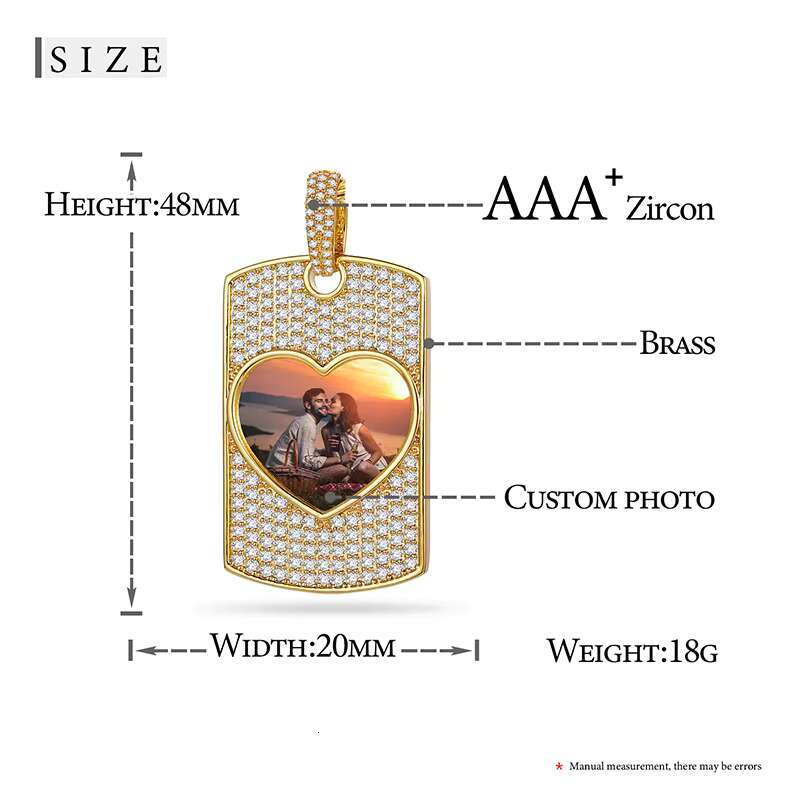 Bling Laser Engrave Name Brass 5A Zircon Iced Out Heart Shape Photo Pendant Memory Frame Picture Necklace