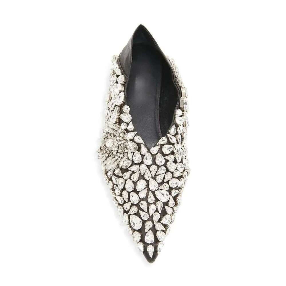 Luxurious Rhinestone Pointed Toe Shallow Slip on Loafers Lightweight and Comfortable Flats Women Casual Shoes