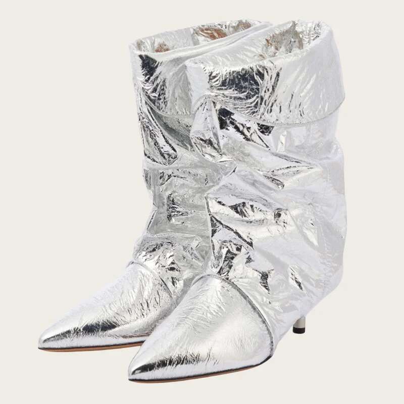 New Fashion Design Stiletto Pleated Shoes Comfortable Mid-calf Ankle Boots Pointed Thin High Heels Women