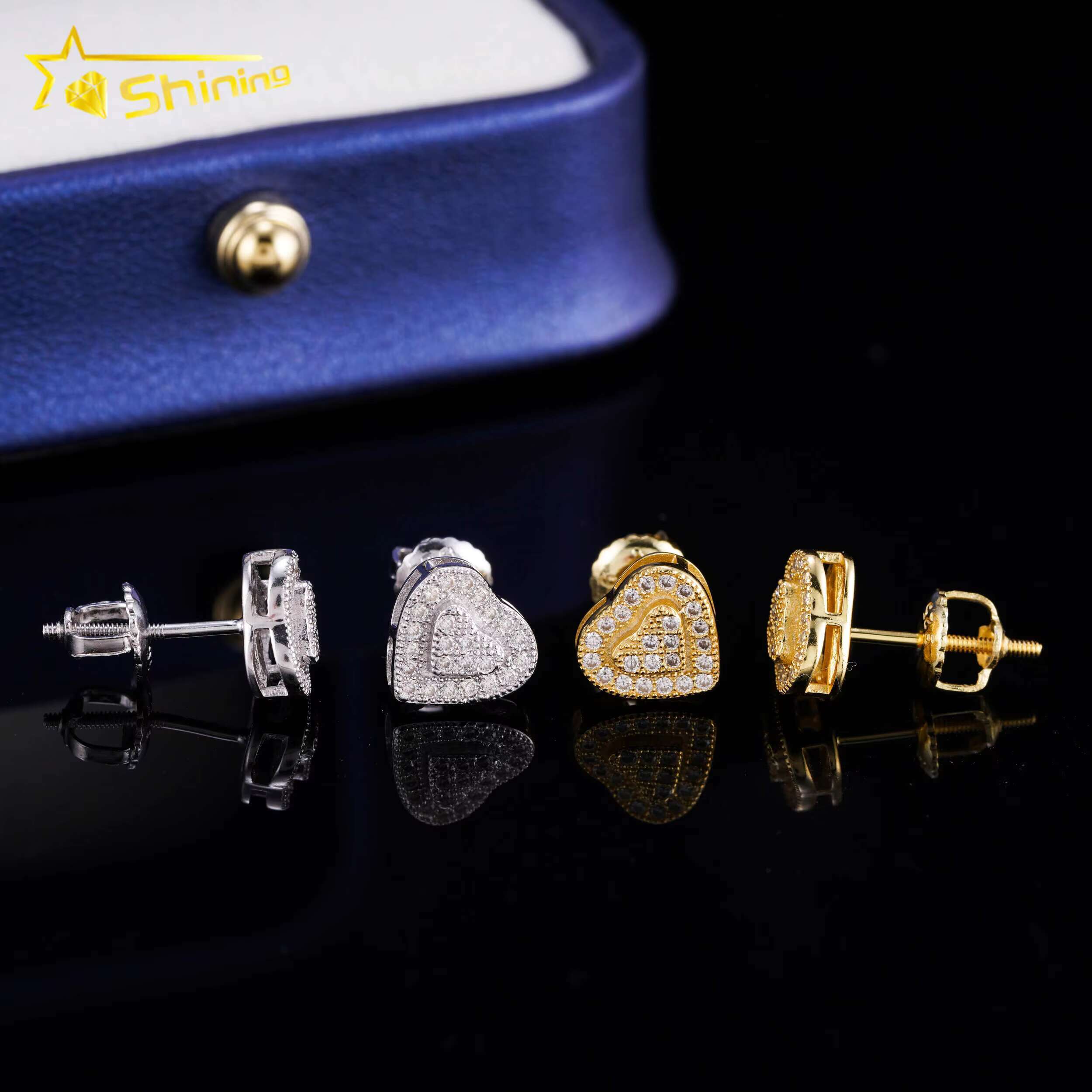 Dropshipping GRA Moissanite Earring S925 14K Gold Plated Heart Shape Stud Screw Back Hot Sale Fashion Earring Jewelry