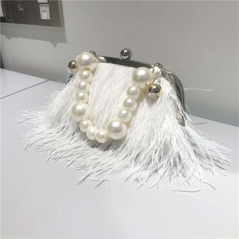 INS Turkey Hair Pearl Chain Shoulder Ostrich Grass Crossbody Dress Fur Women's Bag