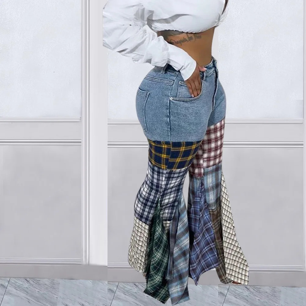 Womens jeans summer fashion patchwork hunting dog stone denim pleated flange high waisted jeans womens Trouser streetwear 250423