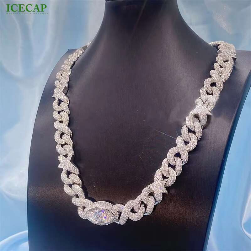 Iced Out Hip Hop Fashion Jewelry Body Chain 18mm Cuban Chain Pass the Daimon Sterling Silver 925 Moissanite Diamond Cuban Chain