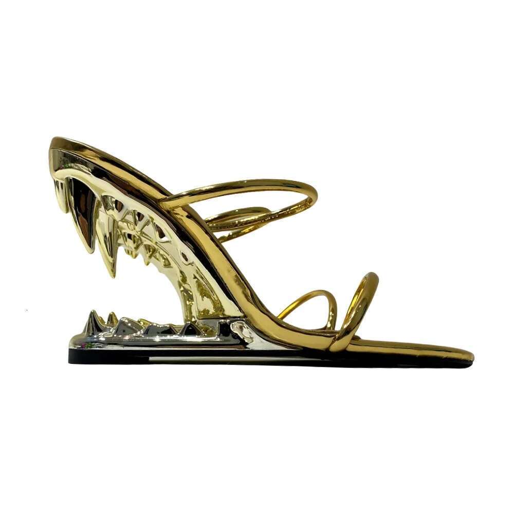 Fashion Woman Strange High Pump Shark Heel Pointed Toe Female Women Slip On Patent Leather Sier Black Shoes
