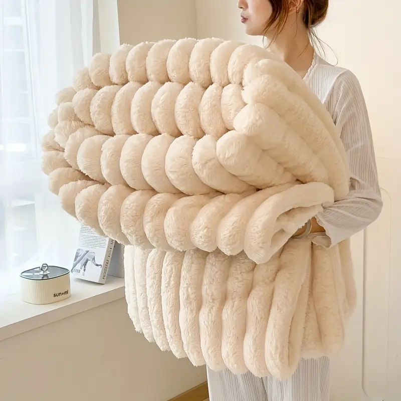 Blankets 1pc Double-sided Imitation Faux Fur Blanket Soft And Warm Throw Anti-static For Bedroom Guest Room Living Roo