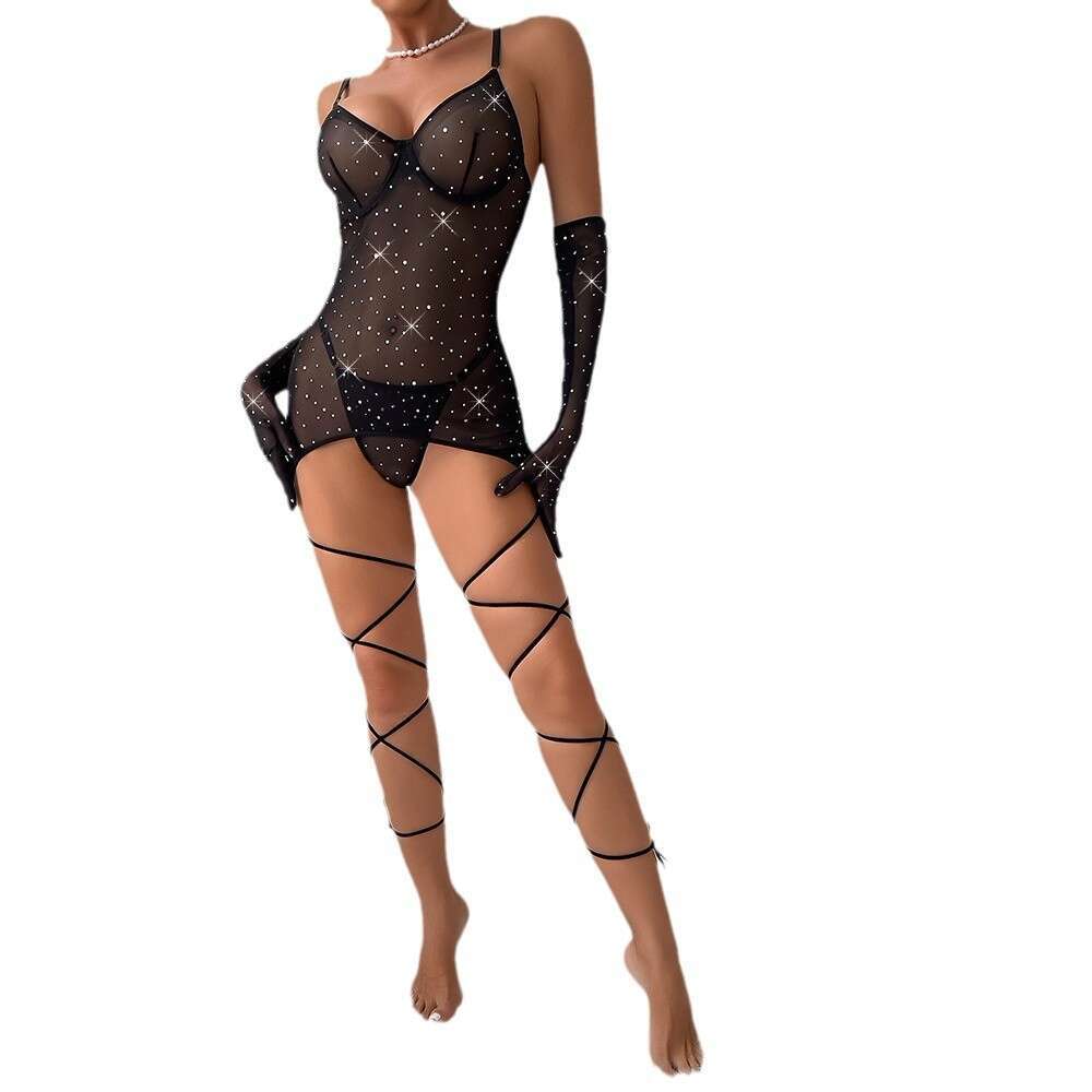 Sexy Underwear Sexy Sequins Featuring Steel Rims Perspective Gathering Slim Fit Lifted Buttocks Gloves Tied Rope Women S Dress