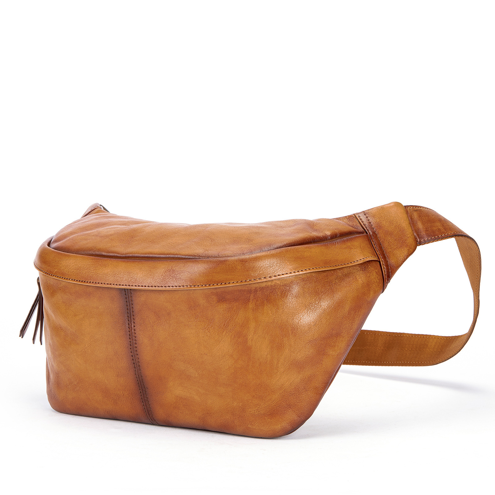 Maronite Trendy Fashion Top layer Cowhide Men's Chest Wear resistant Large Capacity Outdoor Genuine Leather Waist Bag for Men