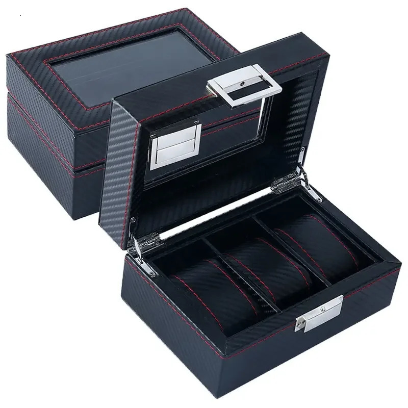WellZone Fashion Style 5/6/10/12 Position Black Carbon Fiber Pattern Display Jewelry Storage Box Watch Storage Box 250430