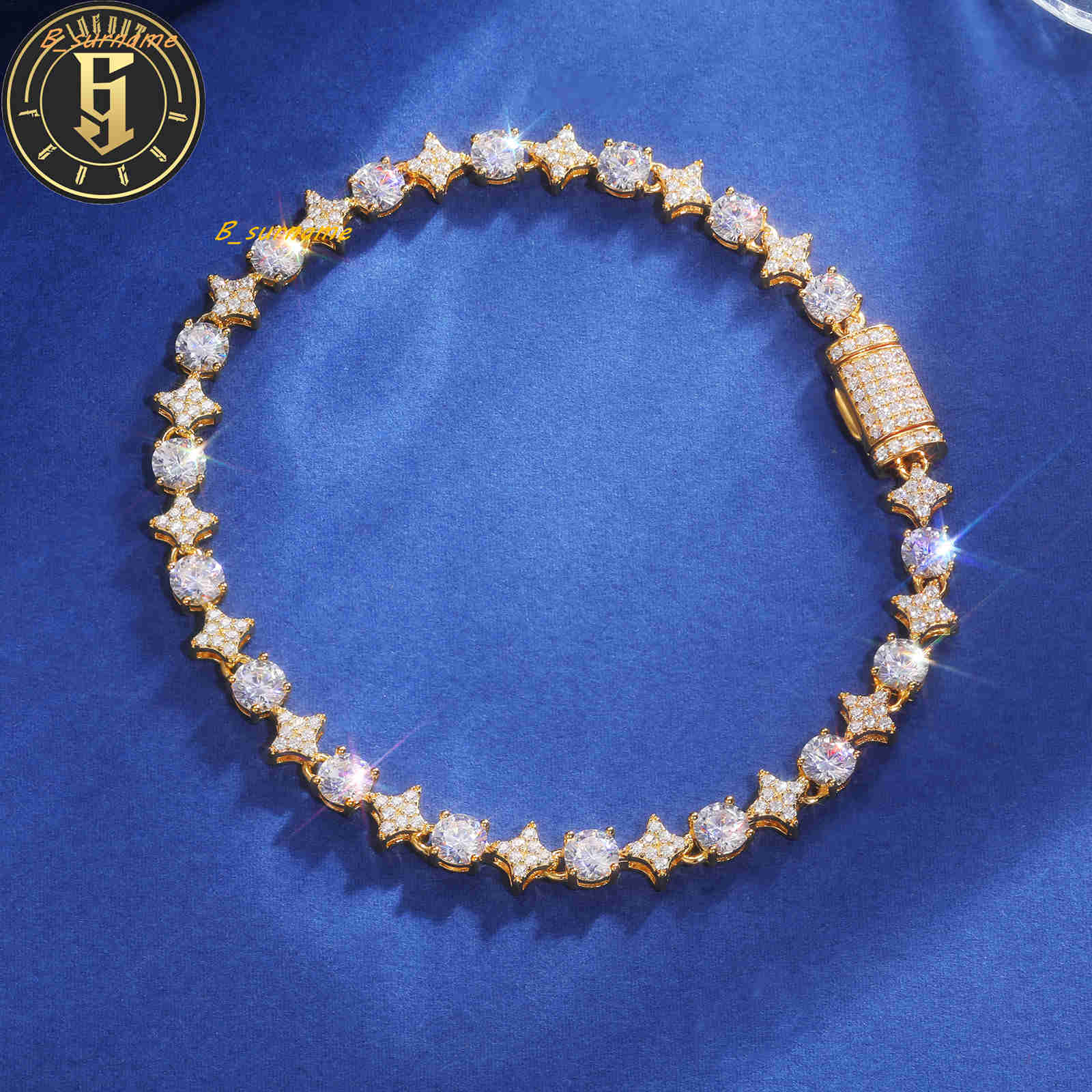 Sparking Moissanite Tennis Chain Bracelet 6mm 8mm 925 Sterling Silver Round Moissanite Diamond Star HaloTennis Bracelet