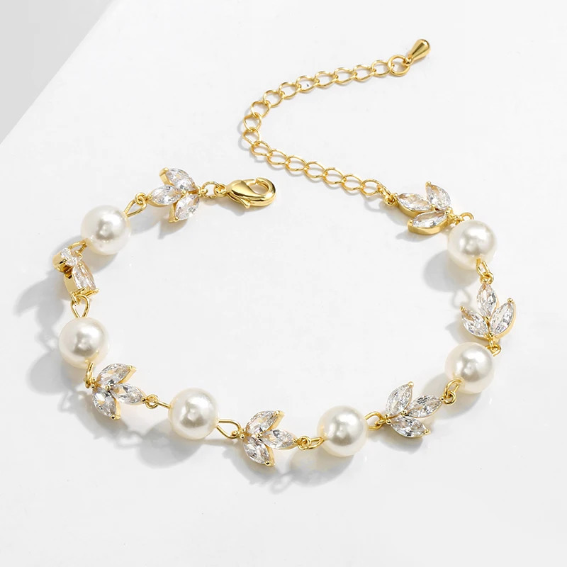 ZAKOL sparkling cubic zirconia pearl charm bracelet suitable for elegant wedding jewelry gifts for women 250428