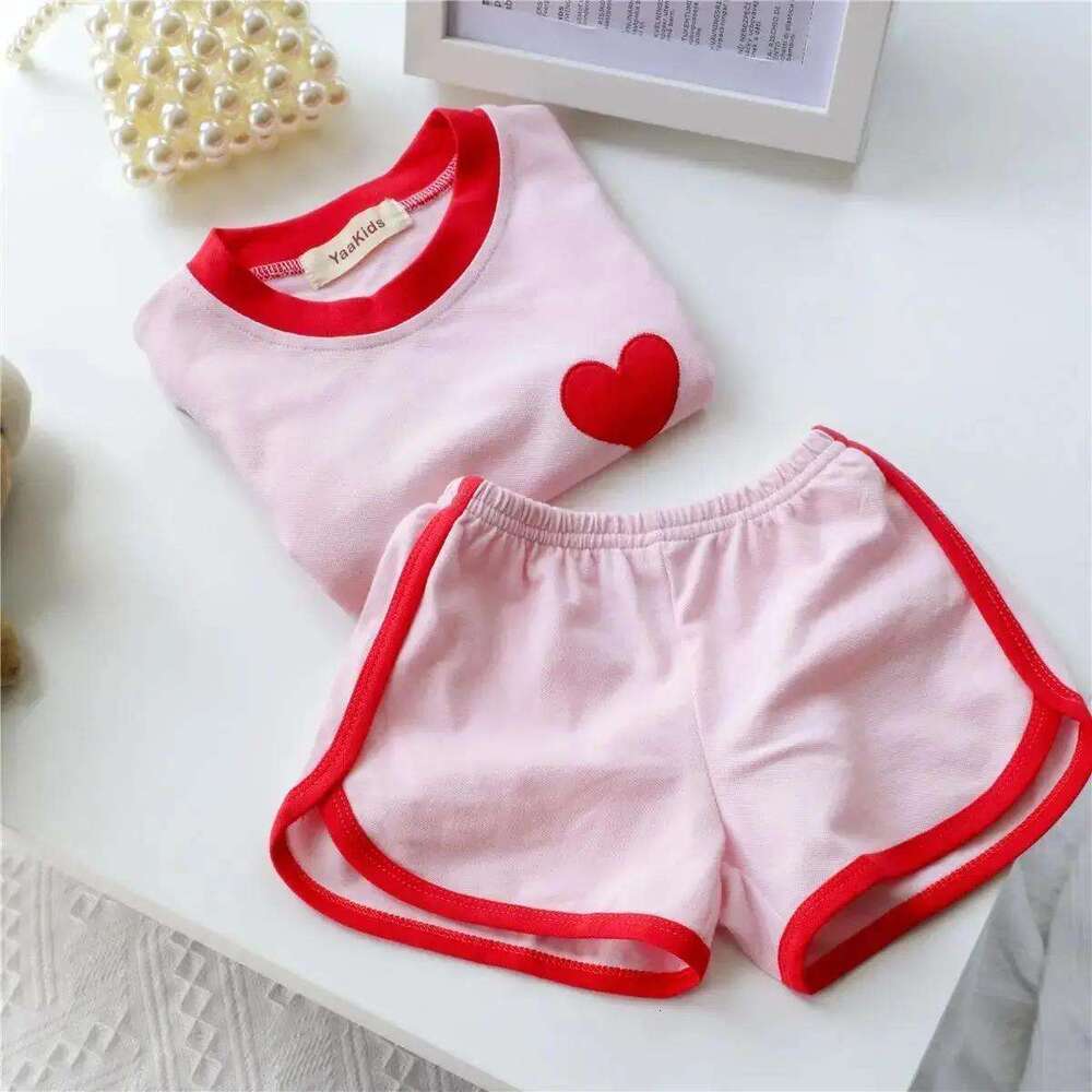 Summer Girls' Sports Baby Internet Red, Fashionable Children's Personalized Trendy Korean Edition Color Blocked Love Cute Two Piece Set
