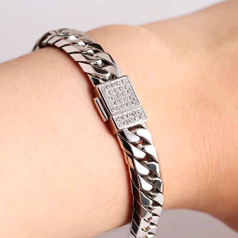 Wholesale Silver Moissanite Cuban Chain Punk Custom Rapper Bracelet Hip Hop Mens Gold Chain Design 925 Silver Cuban Bracelets