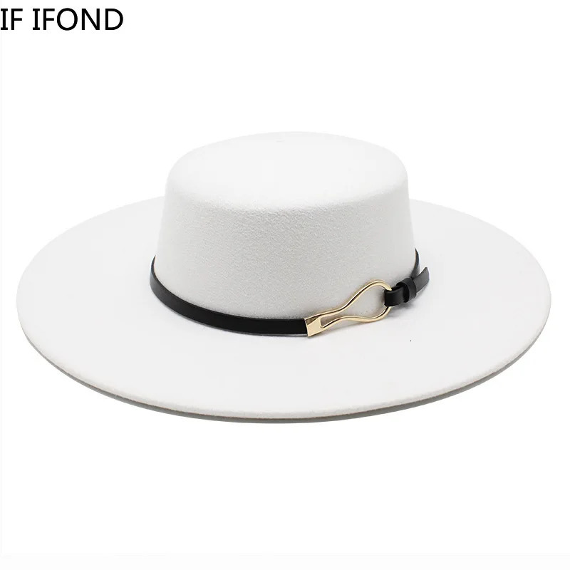 Solid Color Wool Felt Fedoras Jazz Cap Winter Warm 10CM Wide Brim Flat Top Hats British Style Church Hats 250430