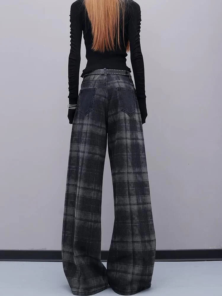 WCFCX STUDIO Spring American Retro Loose Straight Leg Pants Flat Knitted Jeans Womens Fashion Denim Trousers 250423