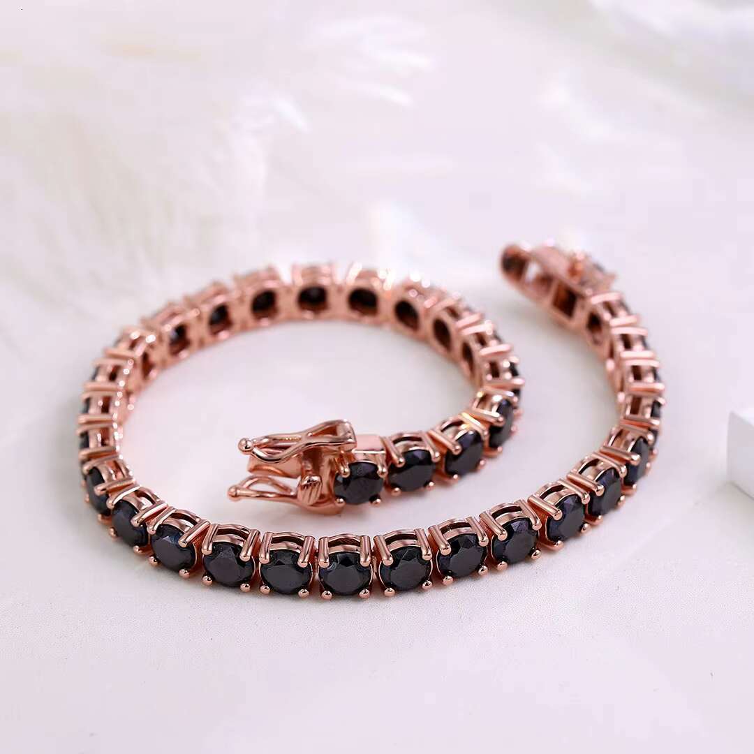 5mm Black Round Moissanite Gemstone Tennis Bracelet VVS Clarity 6.5INCHES with Double Clasp Security for Women Everyday Wearing
