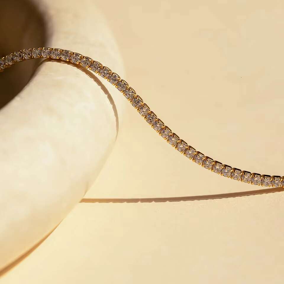EManco Minimalist Gold Plated Stainless Steel Necklace Diamond Tennis Chain Choker Necklace