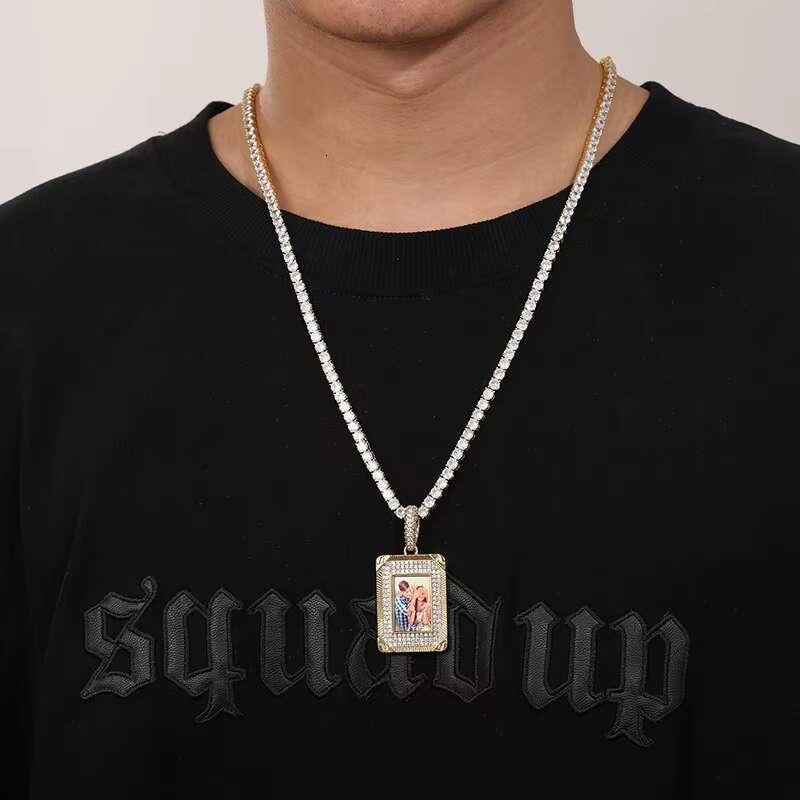 Hot Sale 5A CZ Brass Iced Out Hip Hop Custom Photo Frame Pendant Picture Pendant Necklace for Men