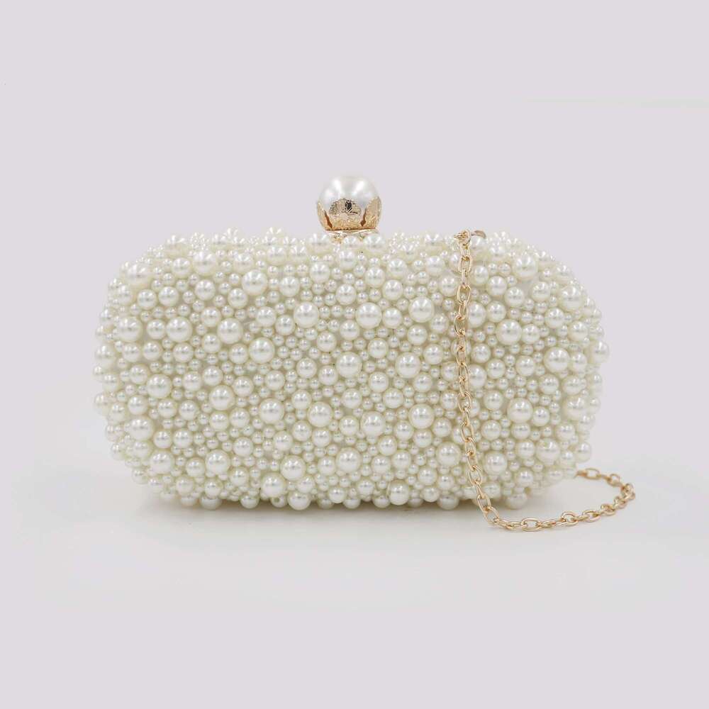Gorgeous Double-Sided Hand-Strung Pearl Hard Shell Hand-Held Evening Bag One-Shoulder Cross-Body Wedding Party Matchinging Dress