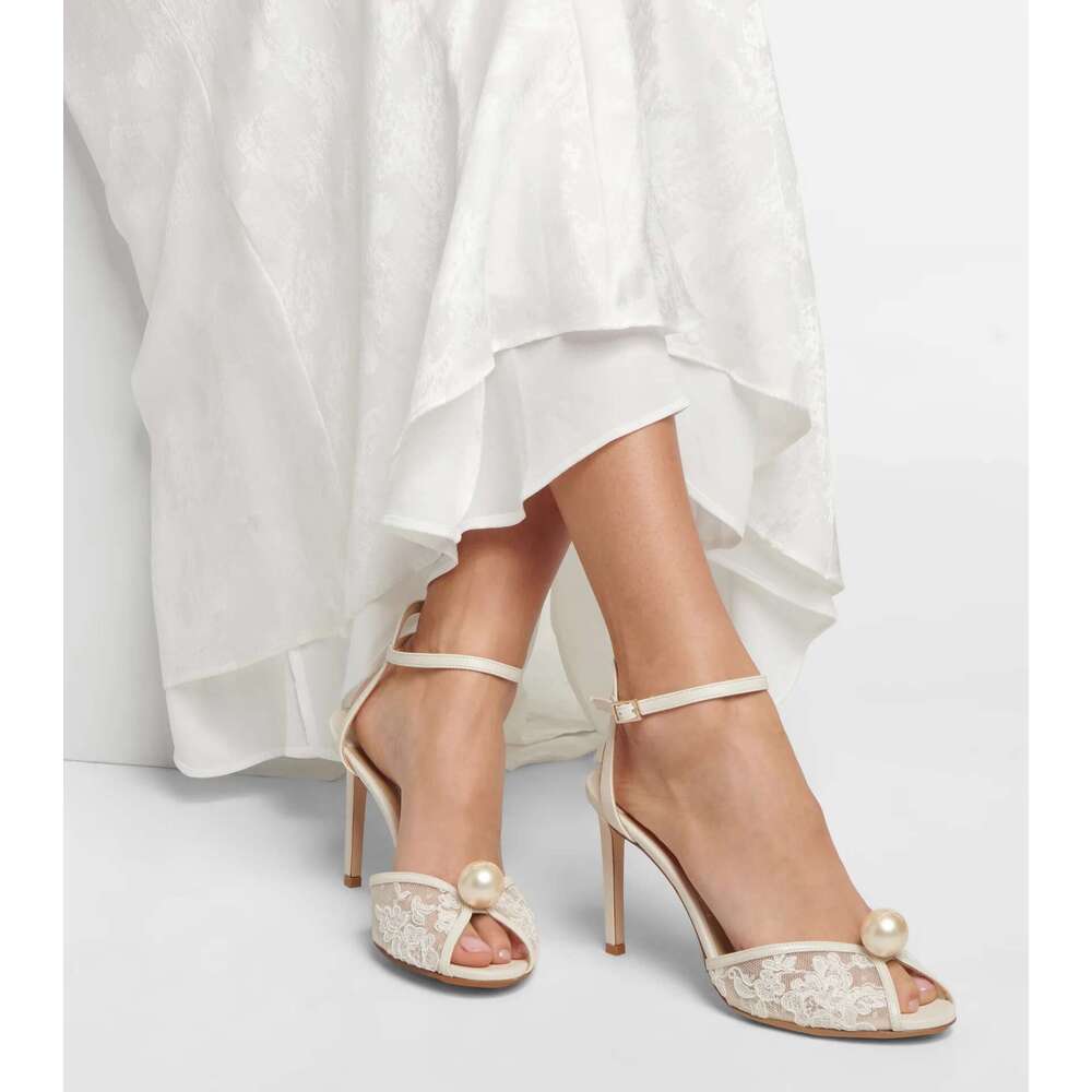 New Fashion Ankle Strap Lace Pearl Open Toe Sandals Quality Breathable Women High Heels Gladiator Women's Shoes