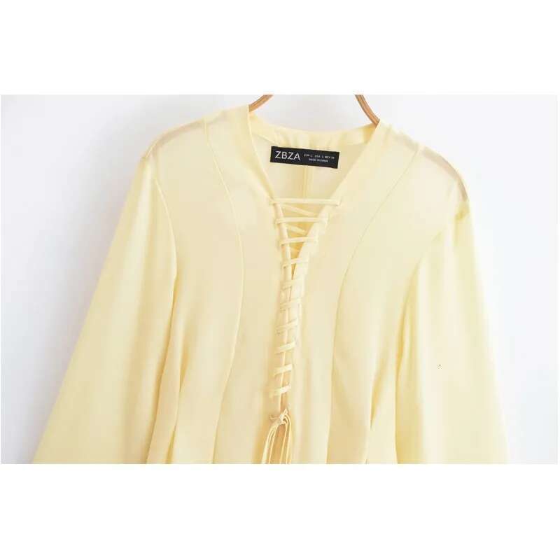 Women Chiffon With Lace Up Spring V Neck Loose Sleeve Simple Women's Blouse Lightweight Female Chic Shirts & Blouses