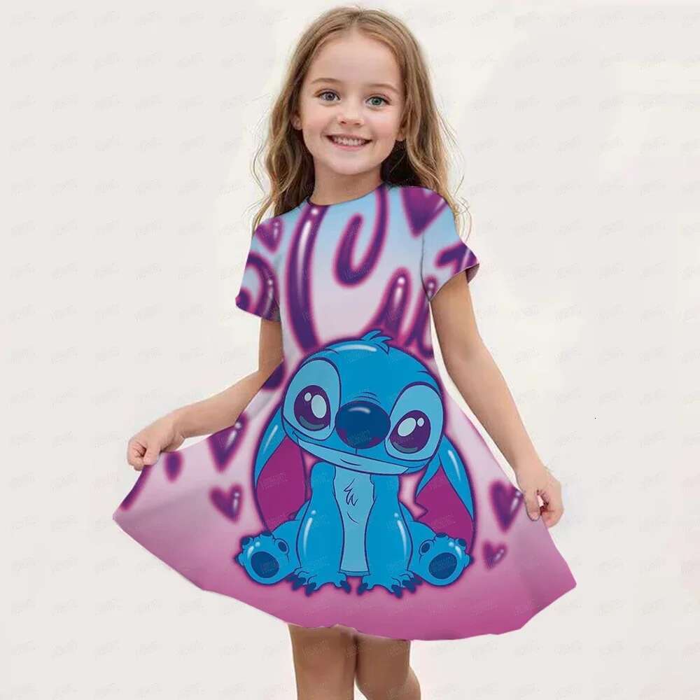 MINISO New Summer Girl Dress 3D Print Children's Clothing 2025 Cute Fashion Princess Cartoon Comfortable