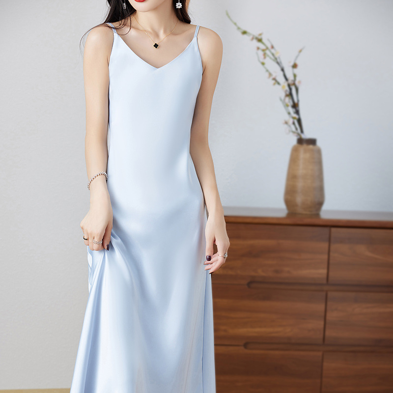 X285 New style inner long skirt for women Acetate base slim fit satin suspender dress