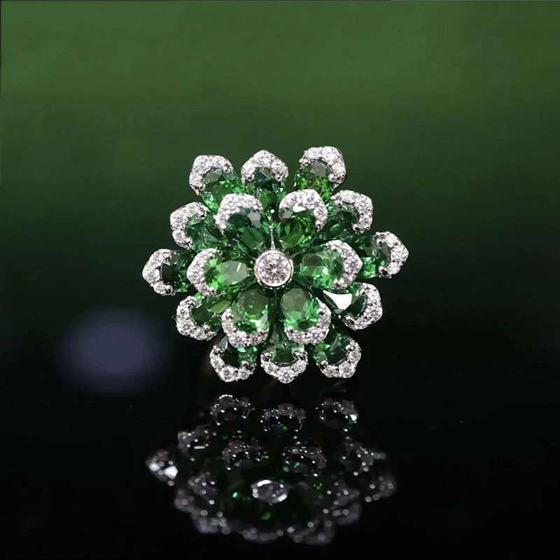 Sier Color Blue/Red/Green Crystal Jewelry Sets For Women AAA Zircon Wedding Party Elegant Rings Earrings Necklaces