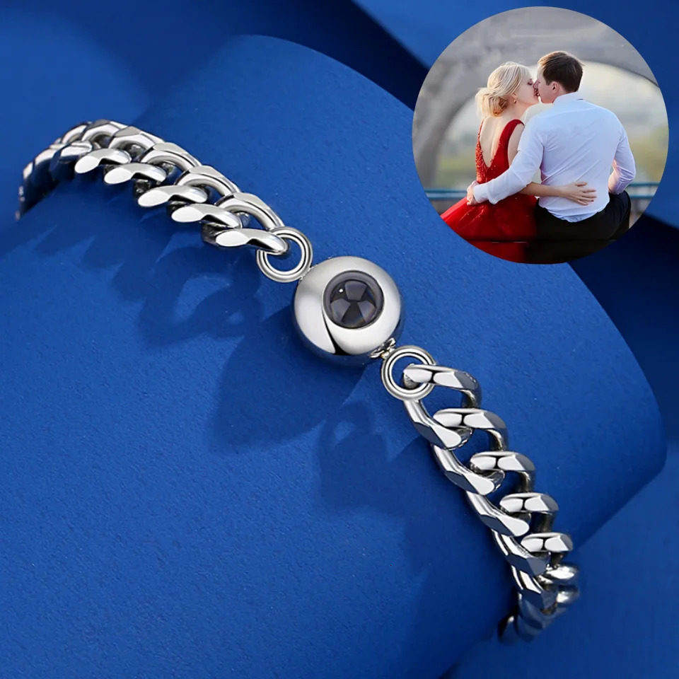 Custom Projection Bracelet Steel With Picture Cuban Chain Bracelet With Personalized Po Projection Suitable For Men 250430