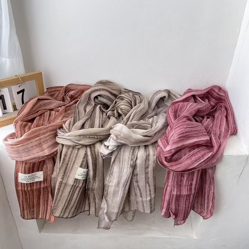 T605 simple soft thin cotton and linen scarf female 2025 spring new high-end neck shawl