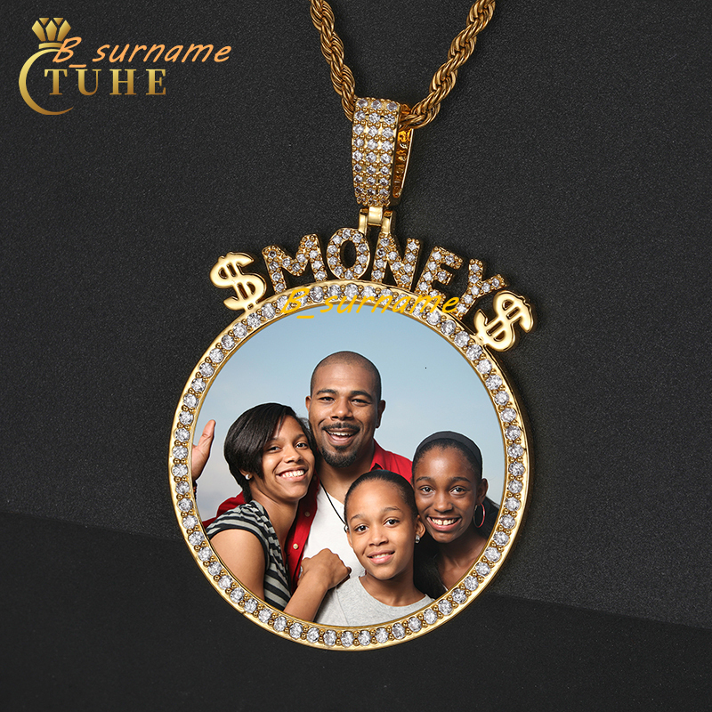 New Arrival Custom Money Photo Pendant Necklace Iced Out Gold Plated Dollar Picture Charm Pendant