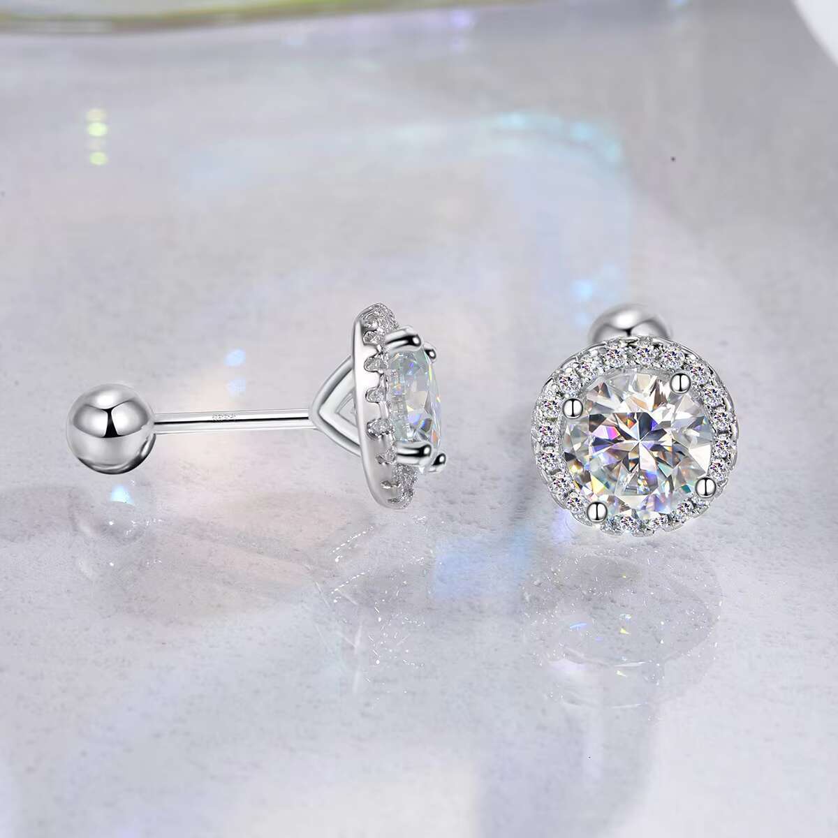 Luxury Diamond Moissanite Jewelry Round Stud Earrings S925 Silver Twist Bead Design Stud Earrings for Women Men Fine Jewelry