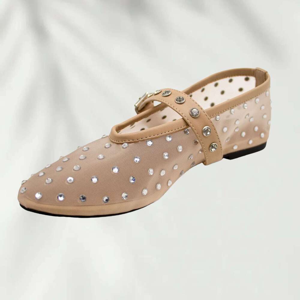 Breathable Flats Shiny Rhinestone Round Casual Shoe Elegant Buckle Soft Comfortable Sandals Women Shoes