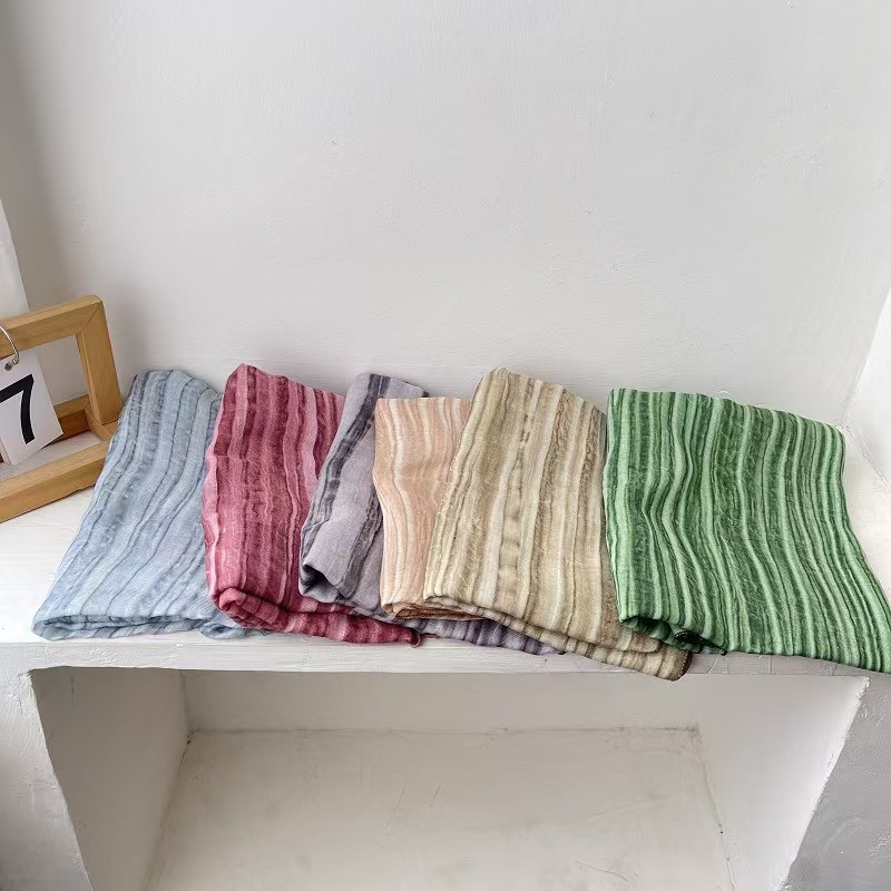 T605 simple soft thin cotton and linen scarf female 2025 spring new high-end neck shawl