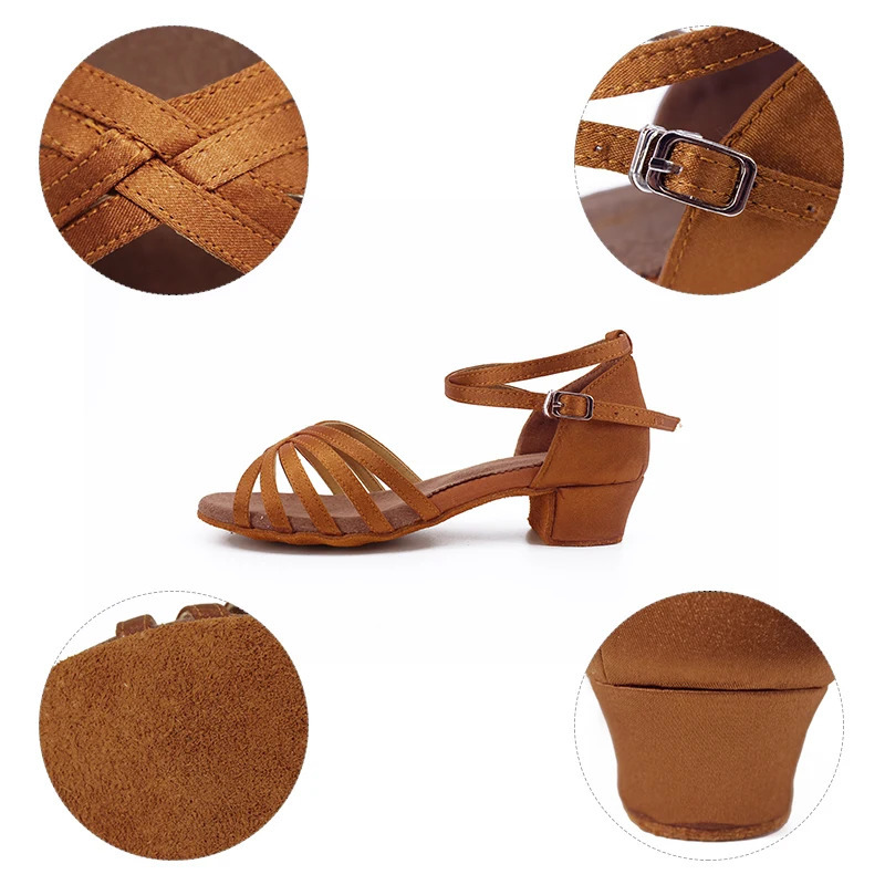 Girls satin Latin shoes low heel ballroom dance shoes adult tango salsa shoes practice Latin dance shoes for young ren performance 250425