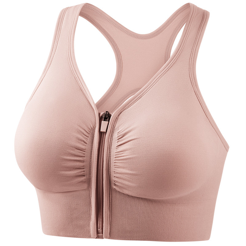 Wear front zipper sports underwear women's high-strength shockproof gathering seamless yoga hollow back sports bra