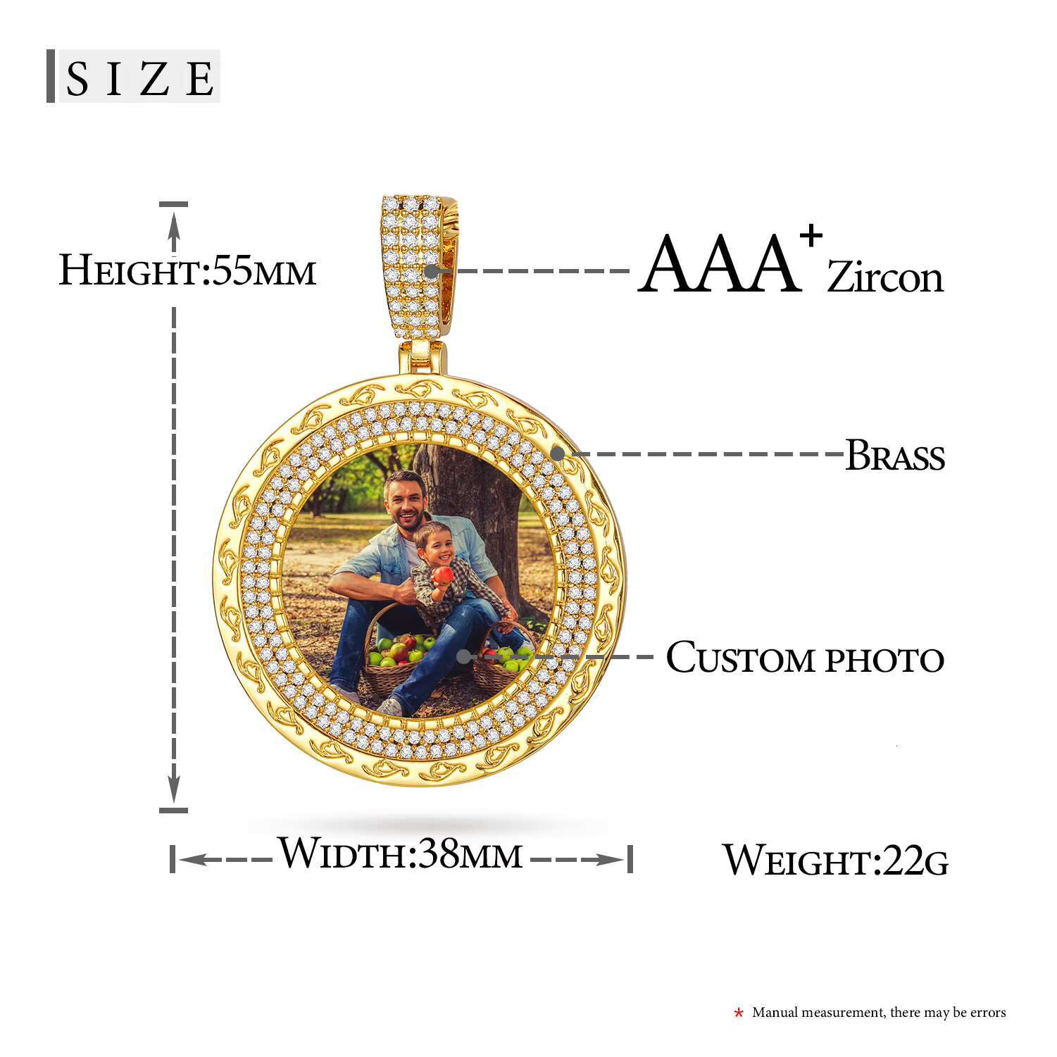 Wholesale Price 38mm 18K Gold Plated Brass CZ Diamond Iced Out Memory Locket Custom Photo Pendant