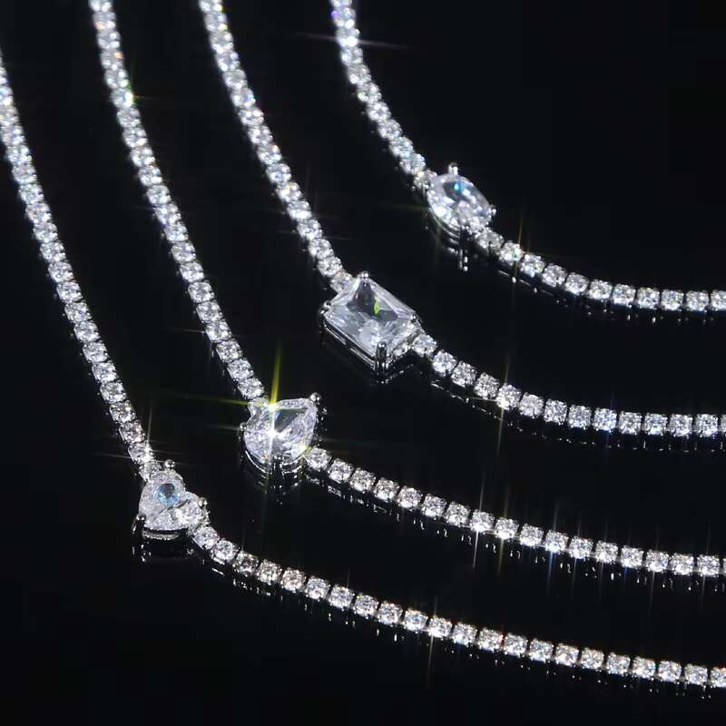 Bling Silver Plated Fashion Fine Women Jewelry Micro Pave CZ Oval Zirconia Tennis Chain Necklace