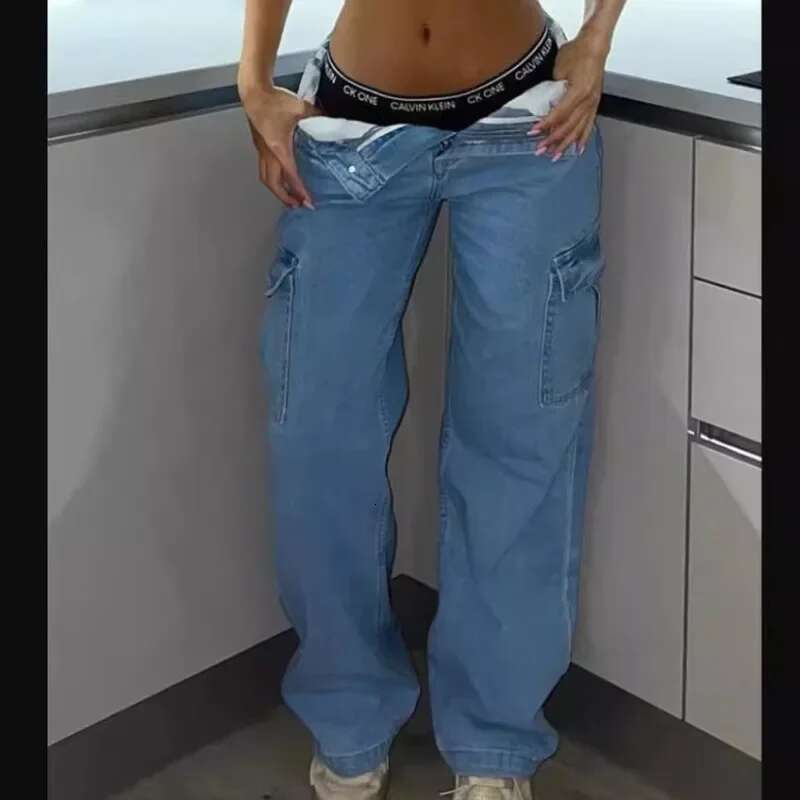 fashion New High Elasticity Solid Color Casual Multi Pocket Workwear Fashion Trend Versatile Lifting Hip Long Jeans for Women