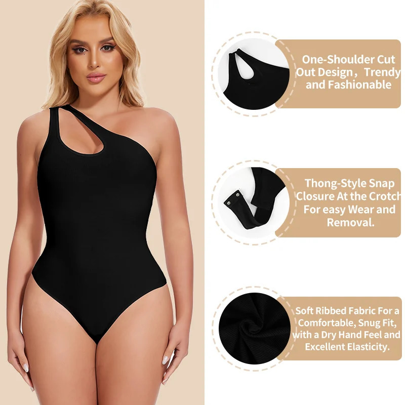 Womens sexy Sloping single shoulder Camisol shapewear set abdominal control tank top sleeveless bodysuit slim thong 250430