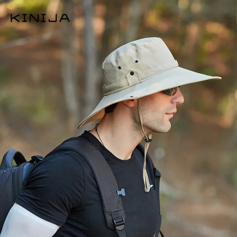 Outdoor Waterproof Large Brim Fisherman Hat Men Fishing Camping Hiking Safari Cap Summer Sun Protection Visor Bucket Hat 250430