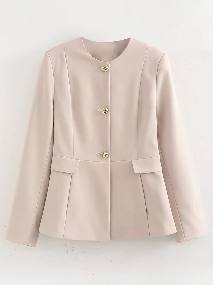 ZAJIA womens clothing European and American style lapel round neck long sleeved slim fit suit jacket 250428