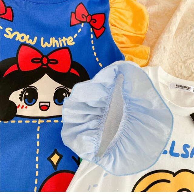 Girl's T-Shirt 2025 Summer New Edition Elsa Snow White Runaway Princess Little Flying Sleeve Printed Baby Dress Stylish