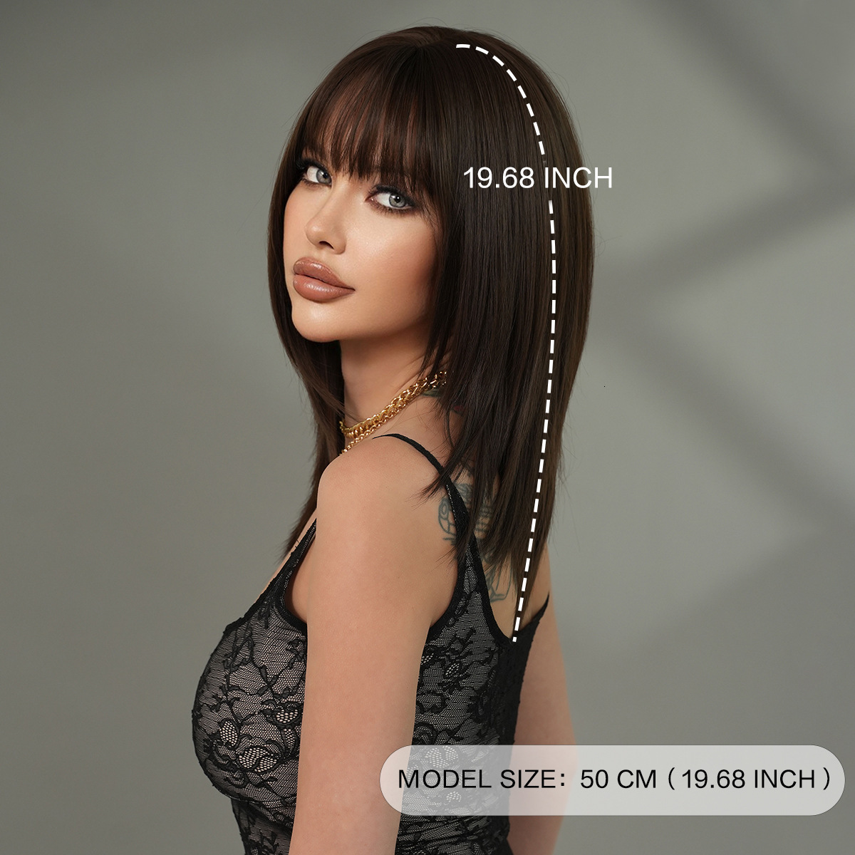 for Wig women chest length black brown high level straight hair air bangs medium to long high-quality wig full top