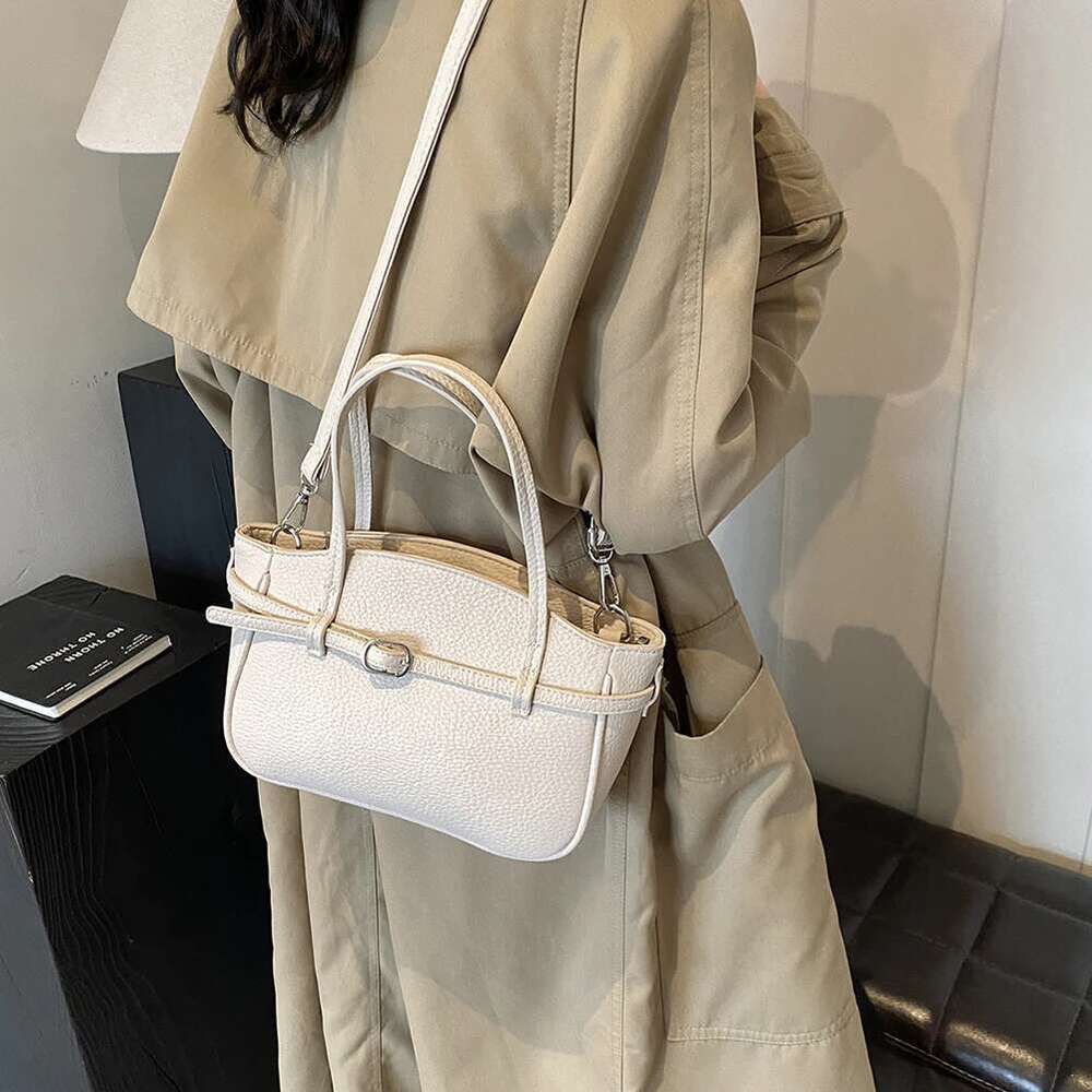 Brand Women S Designer Handbag PU Buckle Design Top Handle Large Capacity Stylish Satchel Solid Shoulder Bag Bag