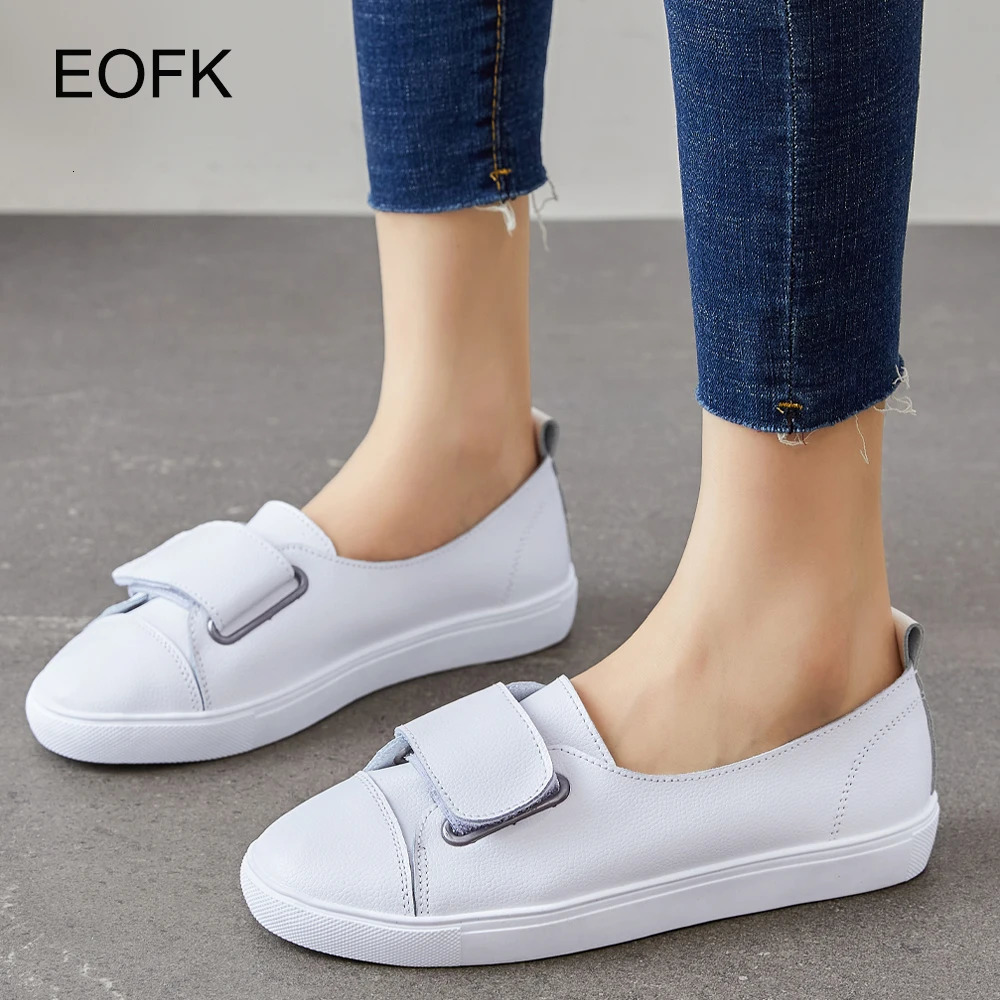 EOFK Summer Womens Flat Shoes for Women Sliding on White Genuine Leather Moccasins Casual Womens Shoes Zapatos De Mujer 250430