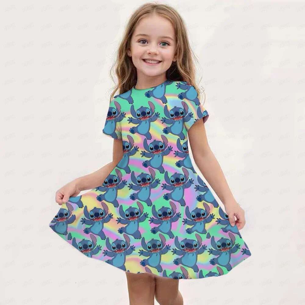 MINISO New Summer Girl Dress 3D Print Children's Clothing 2025 Cute Fashion Princess Cartoon Comfortable