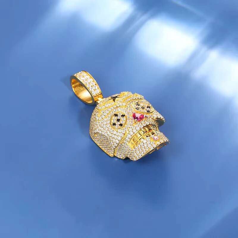 Iced Out Moissanite Skeleton Pendant Necklace Mens Micro Paved Hip Hop Jewelry Silver Personality Rock Trendy 2024