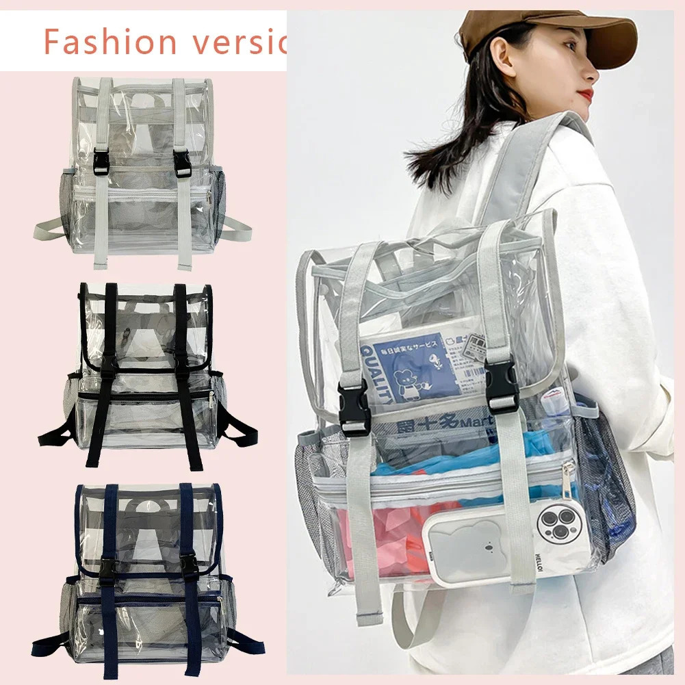 Transparent PVC laptop backpack waterproof fashion student backpack unisex large capacity transparent backpack approved for sports field 250427